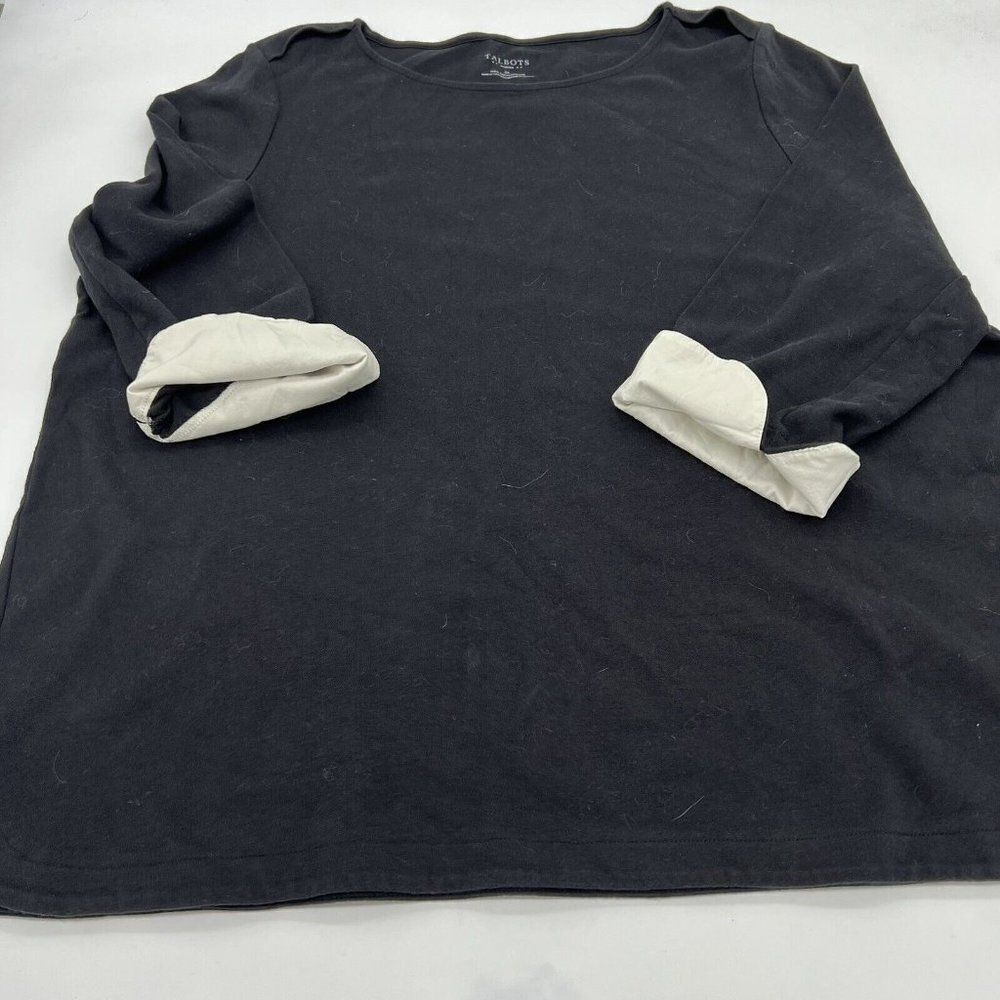 Talbots Plus Size Black Top White Flip Cuff 3X
